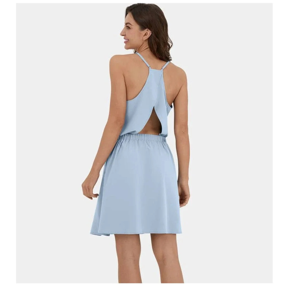 Light Blue Open-Back Summer Dress